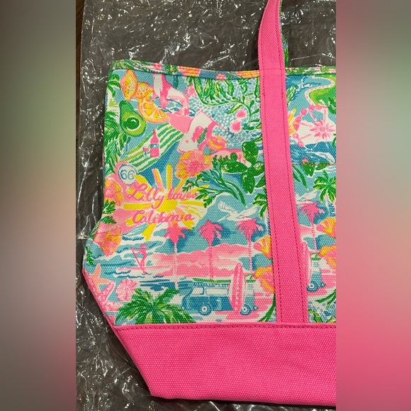 Lilly Pulitzer Mercato Canvas Cotton Tote Bag - Multi Lilly Loves California - Picture 7 of 13